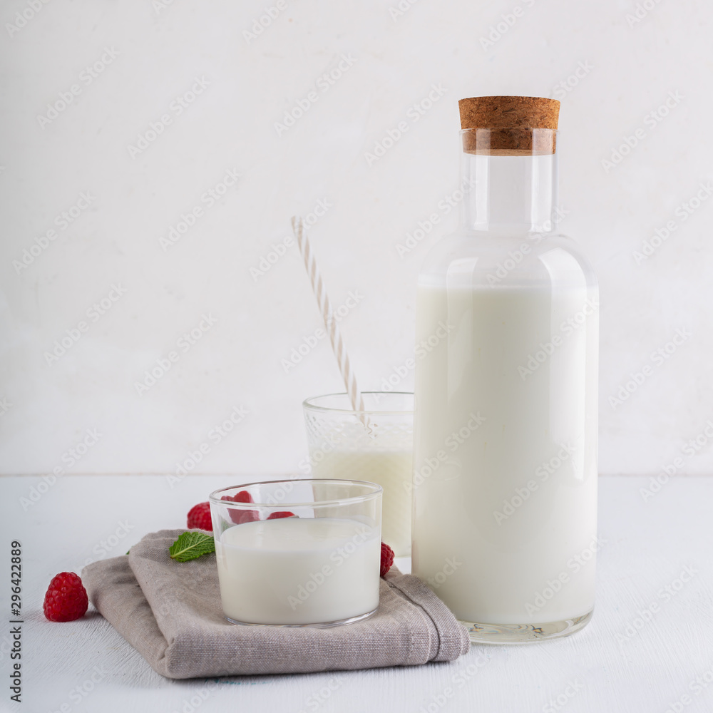 Kefir drink on the white background with copy space Kefir drink on the white background with copy space