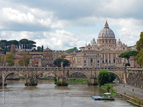 Ponte Vittorio Emanuele bridge and Papal Basilica of San Pietro in Vatican seen from Ponte Sant Angelo