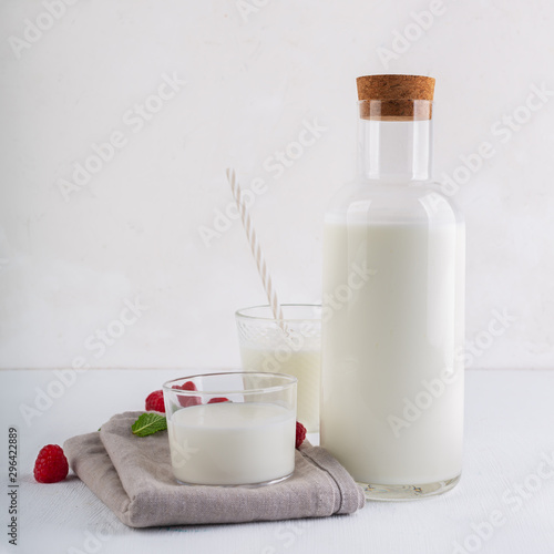 Kefir drink on the white background with copy space