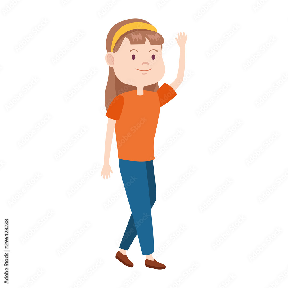 teenage girl waving icon, flat design teenage girl waving icon, flat design