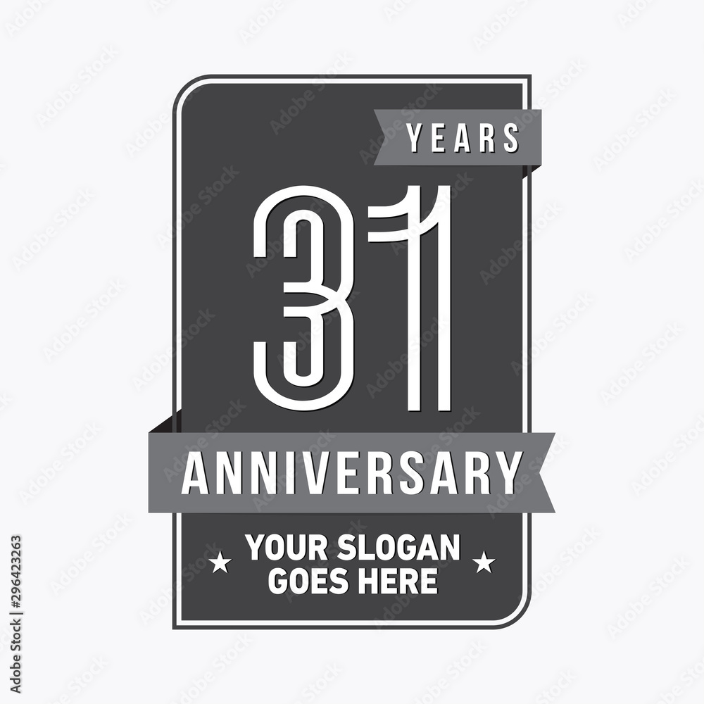 31 years anniversary design template. Thirty-one years celebration logo. Vector and illustration. 