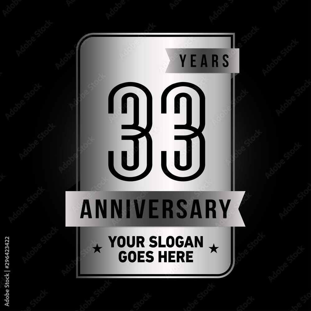 33 years anniversary design template. Thirty-three years celebration logo. Vector and illustration. 