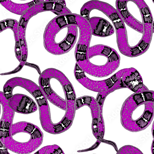 Creative seamless pattern with hand drawn king snakes. Fashion floral print. Can be used for any kind of a design. 