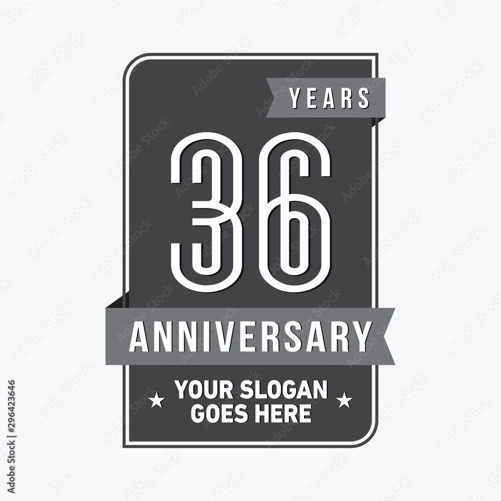 36 years anniversary design template. Thirty-six years celebration logo. Vector and illustration. 