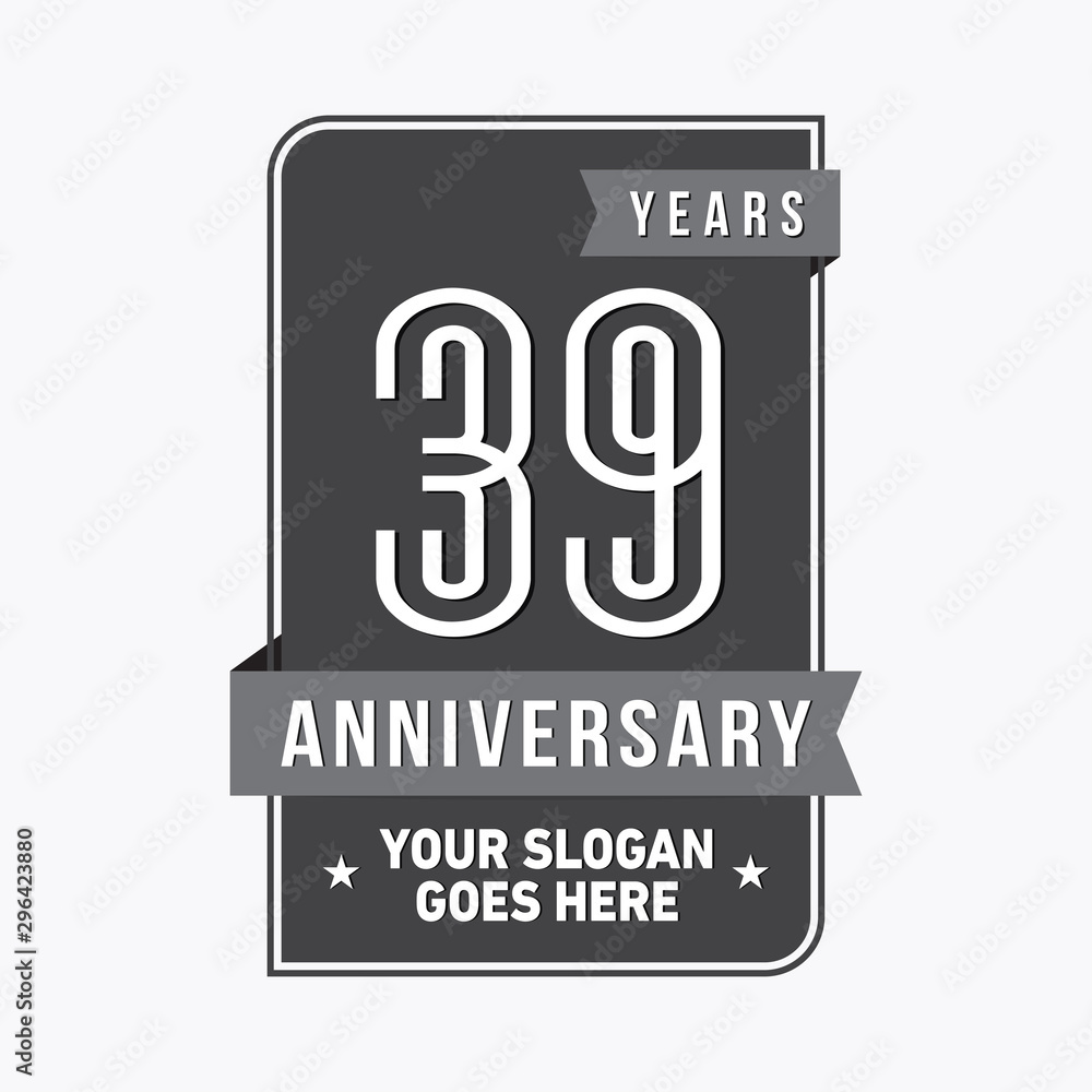 39 years anniversary design template. Thirty-nine years celebration logo. Vector and illustration. 