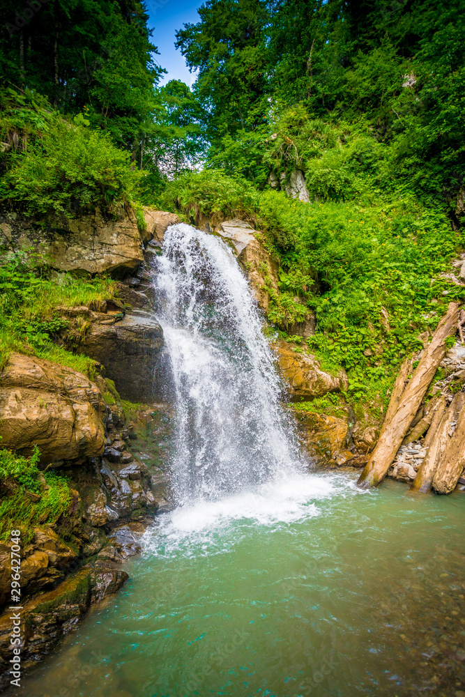 Park of waterfalls Mendeliha. Forest river and waterfall. Sochi. Rosa Khutor Park of waterfalls Mendeliha. Forest river and waterfall. Sochi. Rosa Khutor