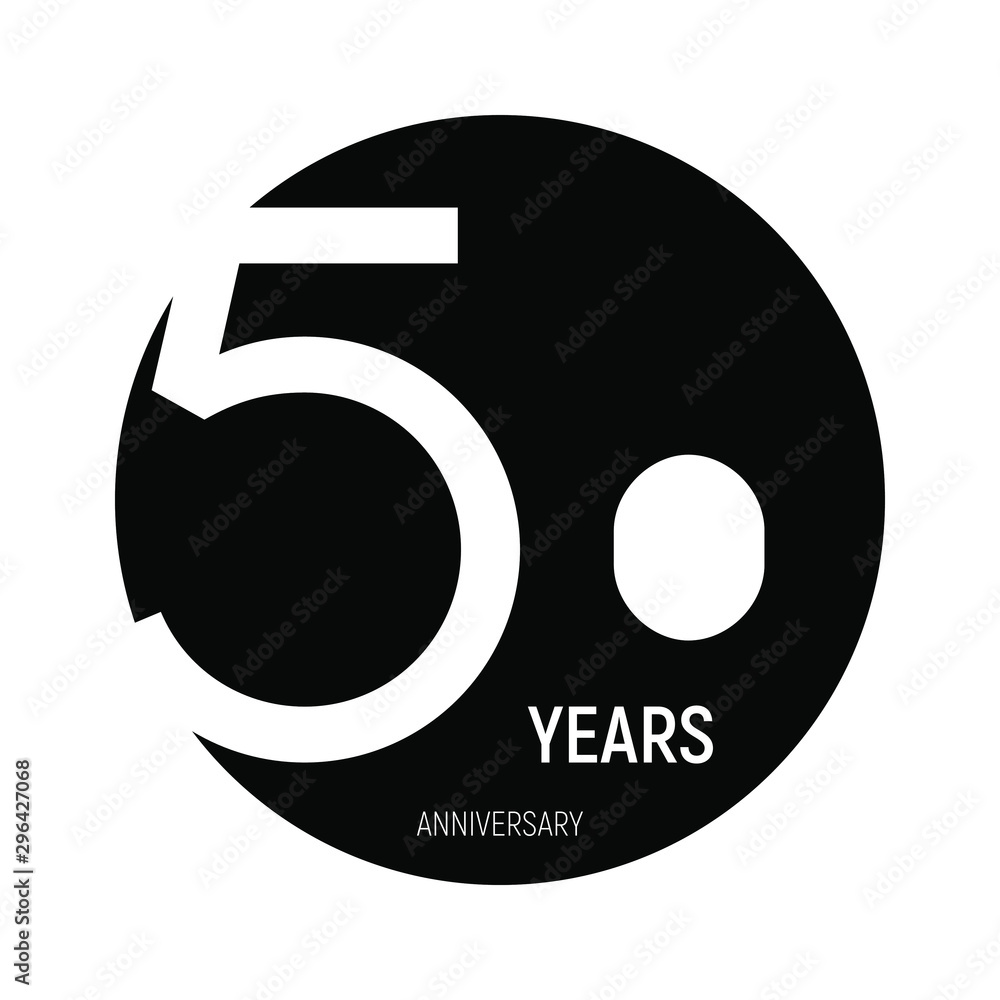 50 years anniversary logo template isolated on white, black and white ...
