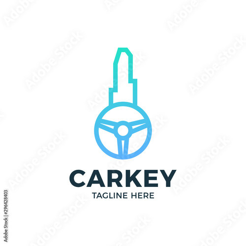 Car key with wheel icon vector logo. line car key outline icon vector illustration.