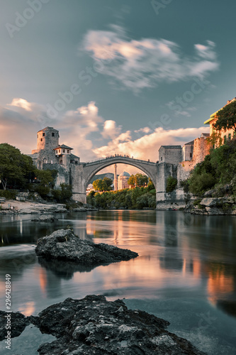 Old bridge in Mostar at sunset Bosnia and Hercegovina