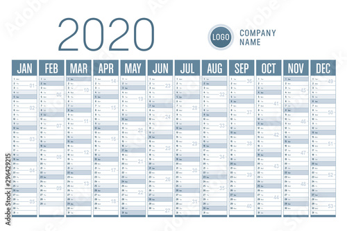 2020 one page calendar