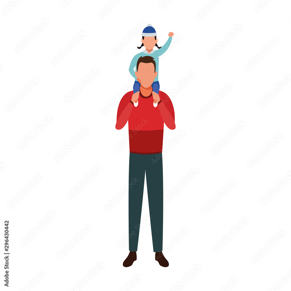 avatar Man Holding Kid On the Shoulders, flat design