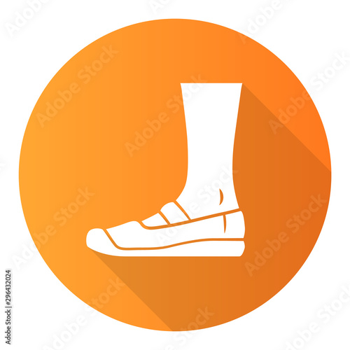 Canvas orange flat design long shadow glyph icon. Women and men stylish footwear. Unisex casual flats, modern comfortable espadrilles. Male and female fashion. Vector silhouette illustration