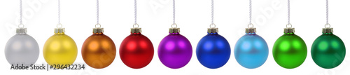 Colorful Christmas balls decoration in a row isolated