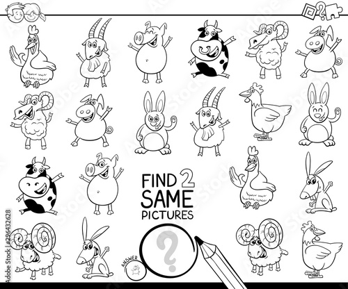 find two same farm animals color book