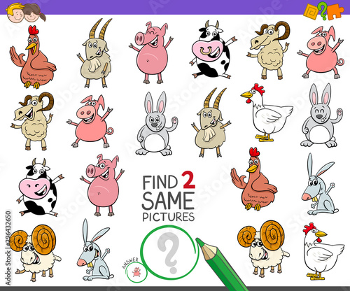 find two same farm animals game for children
