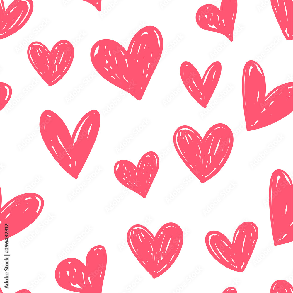 Hearts seamless pattern. Hand drawn  heart doodles texture.