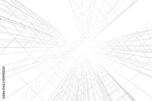Architecture building 3d. Concept sketch. White backdrop