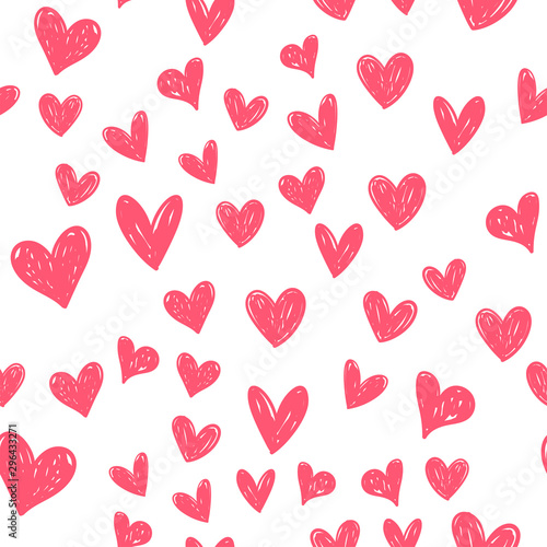 Hearts seamless pattern. Hand drawn  heart doodles texture.