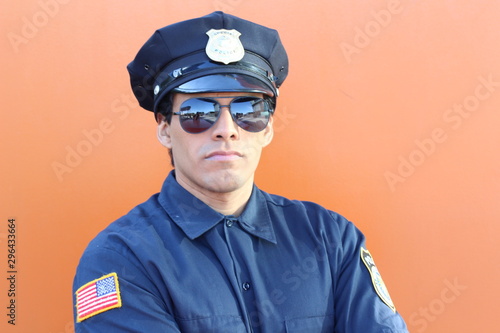 Ethnic American police officer with copy space photo