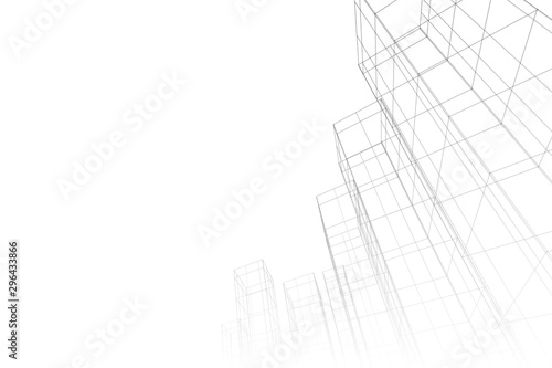 Architecture building 3d. Concept sketch. White backdrop
