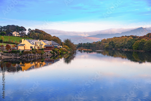 Spectacular view landscape mountain hill foggy day sunrise Killorglin Kerry Ireland red green forest photo