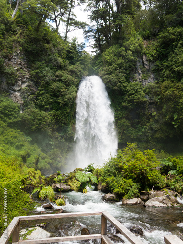 Water jump El Rincon of El Venado river  in Conaripe  Panguipulli  in the middle of the Villarica National Park. in Araucania or Patagonia  Chilean Andes