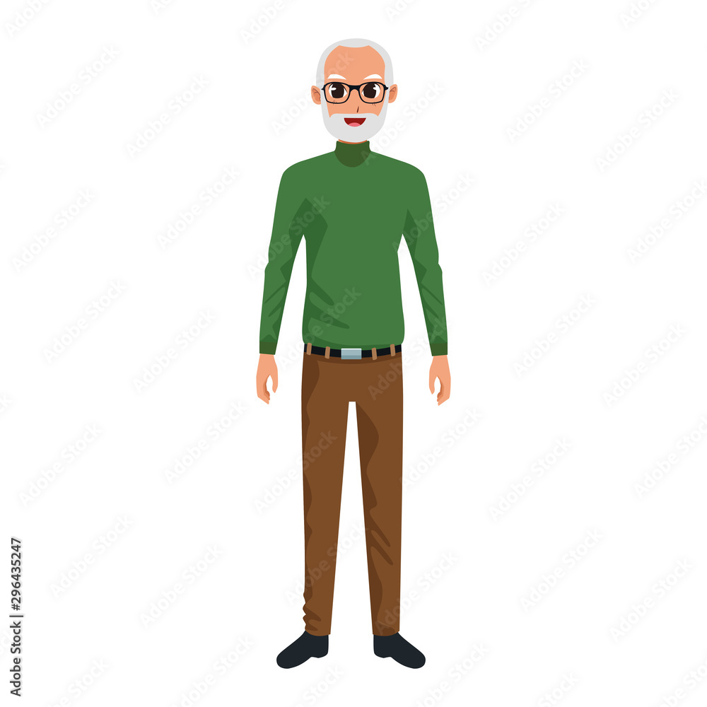 old man standing, flat design