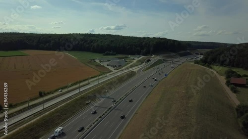 Aerial view of Highway A8 on the swabian alp between Ulm and Merklingen with construction works of the Stuttgart21 railway project photo