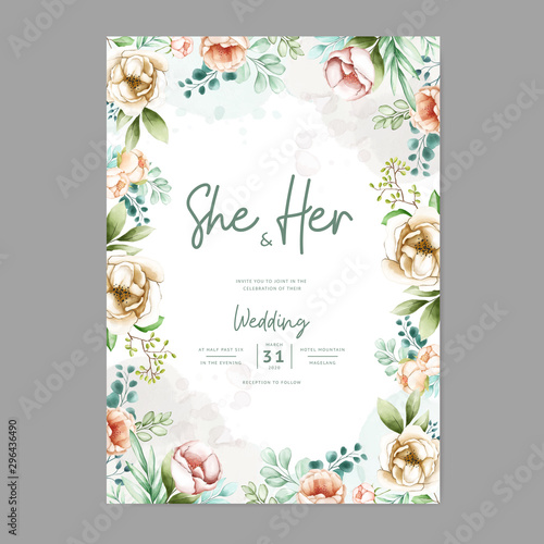wedding invitation card with lovely watercolor flowers template © lukasdedi