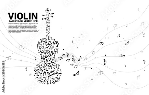 Vector music melody note dancing flow shape violin icon . Concept background for song and concert theme.