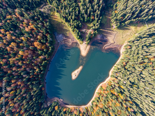 Synevyr at fall, Ukraine. Drone shot