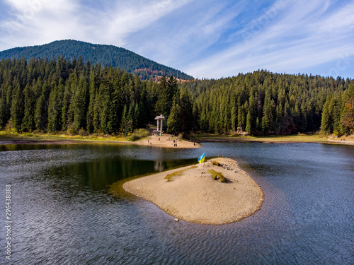 Synevyr at fall, Ukraine. Drone shot