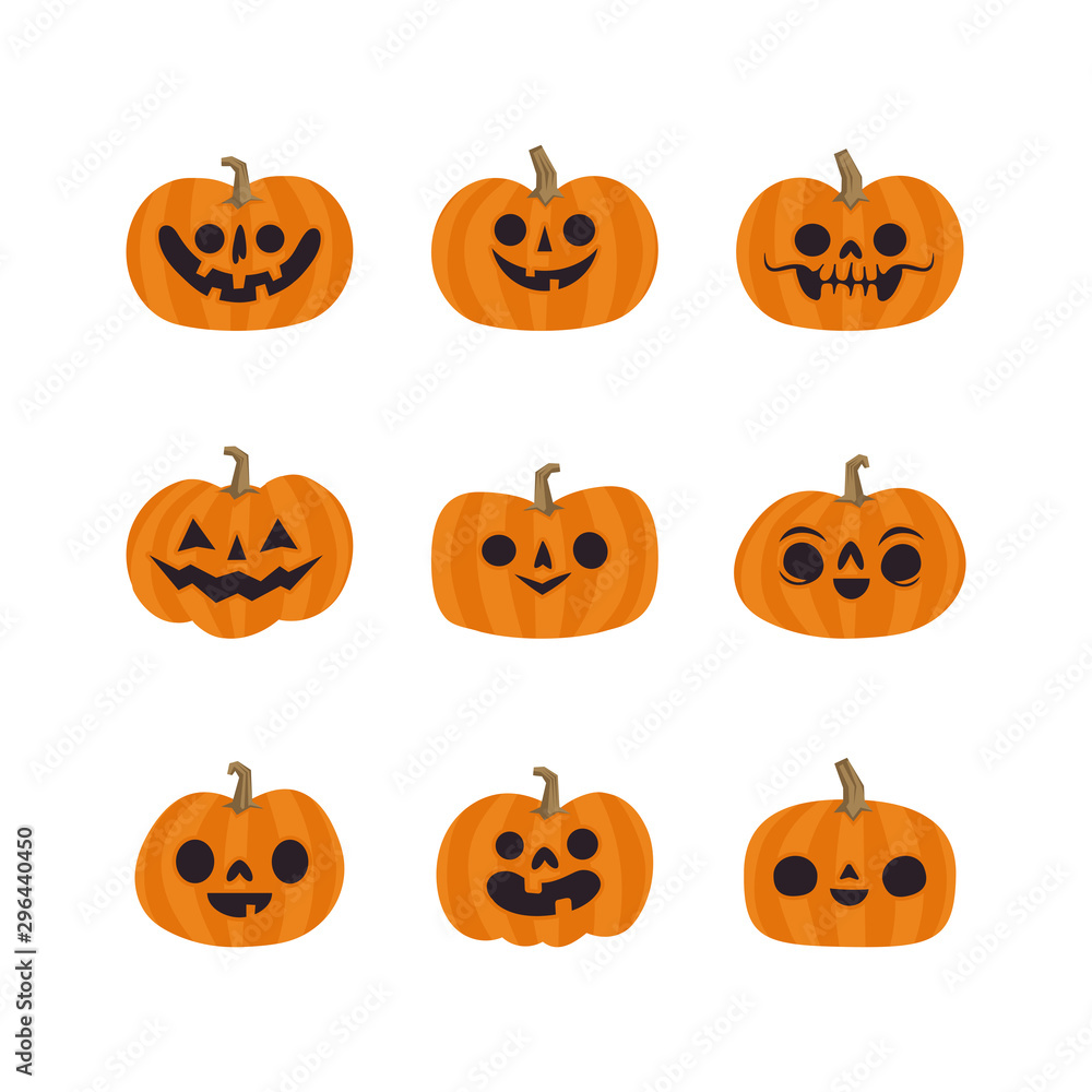 Cute pumpkin illustrations set. Happy cute characters for Halloween. Cute pumpkin illustrations set. Happy cute characters for Halloween.