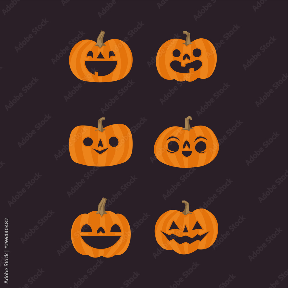 Cute pumpkin illustrations set. Happy cute characters for Halloween. Cute pumpkin illustrations set. Happy cute characters for Halloween.