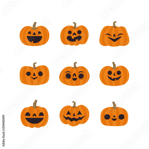 Cute pumpkin illustrations set. Happy cute characters for Halloween.