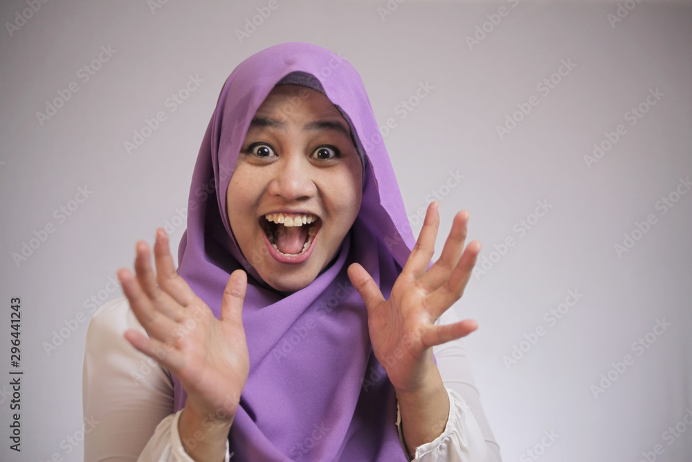 Muslim Lady Shows Excited Gesture Muslim Lady Shows Excited Gesture