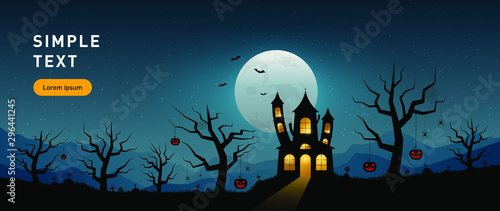 Vector illustration of happy halloween haunted house, in flat style.
