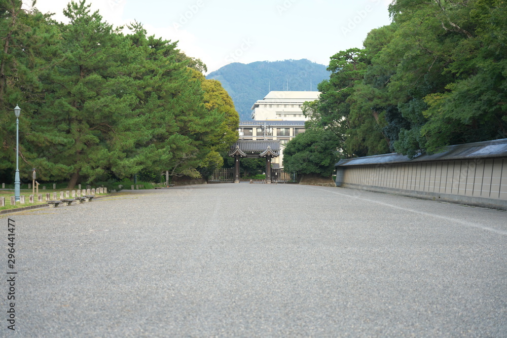 Kyoto,Japan-September 26, 2019:  Exterior walls of Kyoto Sento Imperial Palace and Omiya Palace in late summer 