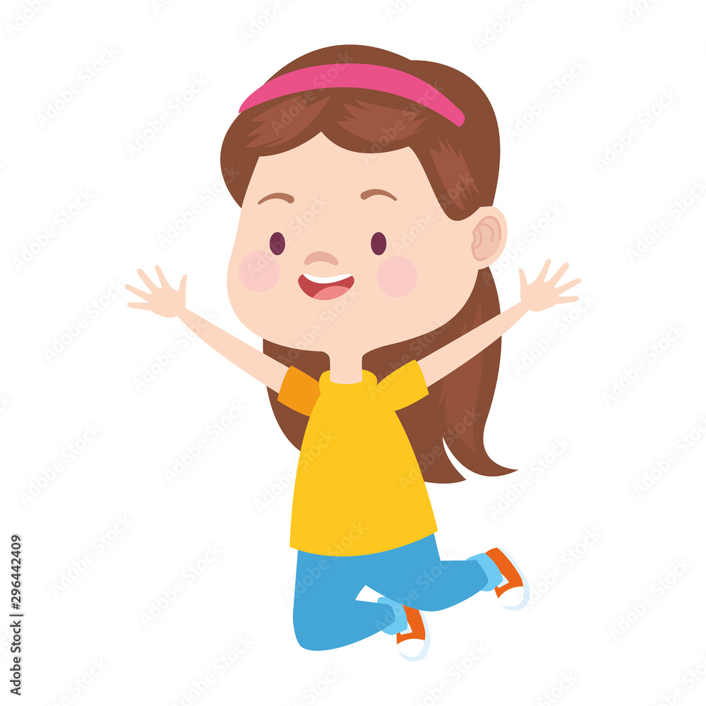 happy little girl icon, flat colorful design