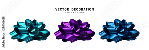 Set of bows blue and violet. Realistic isolated on white background.
