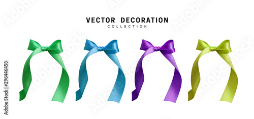 Set of bows with ribbon. Realistic isolated on white background.