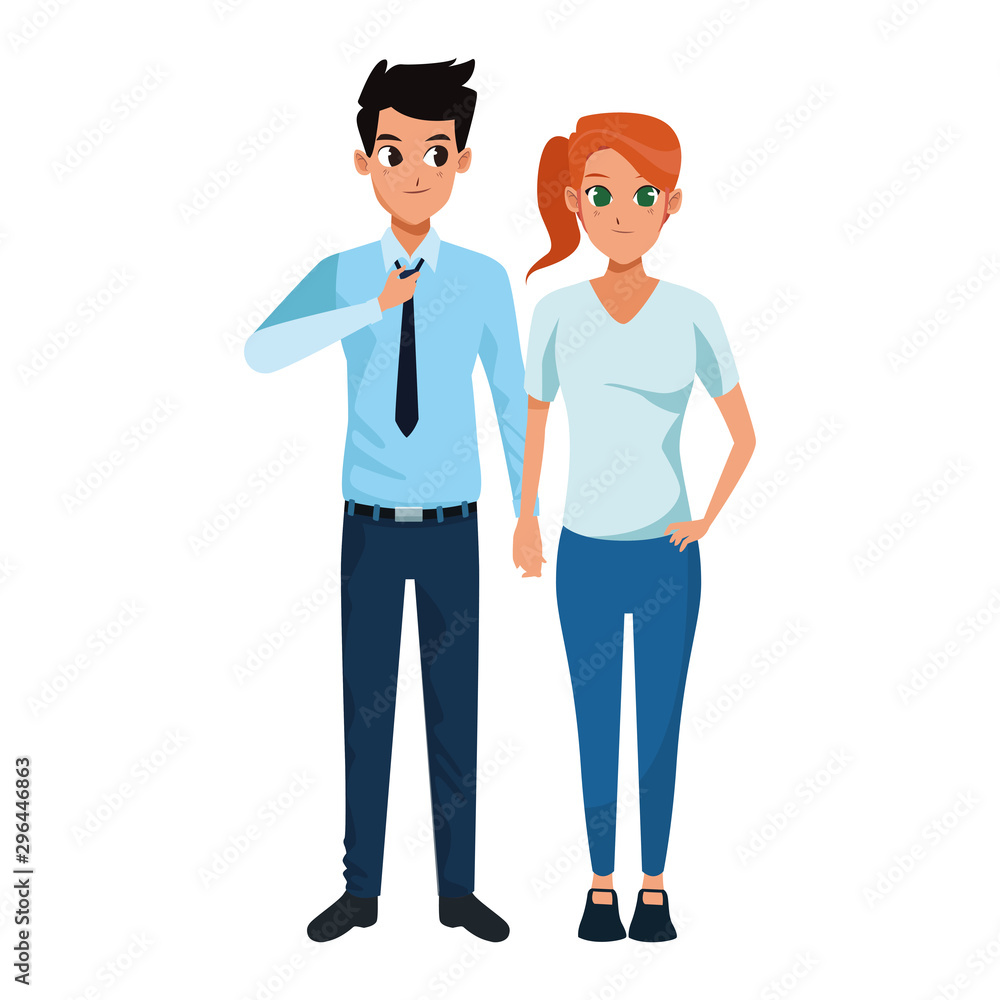 cartoon couple of businessman and woman icon