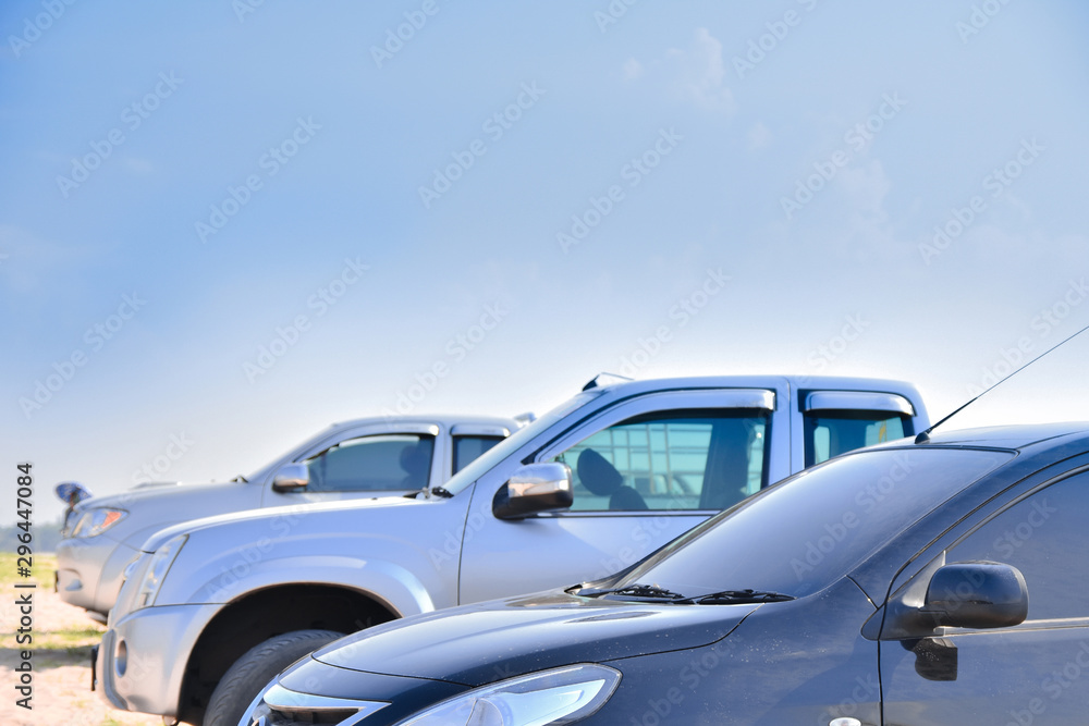 Naklejka premium Car parked on beach,Car on road