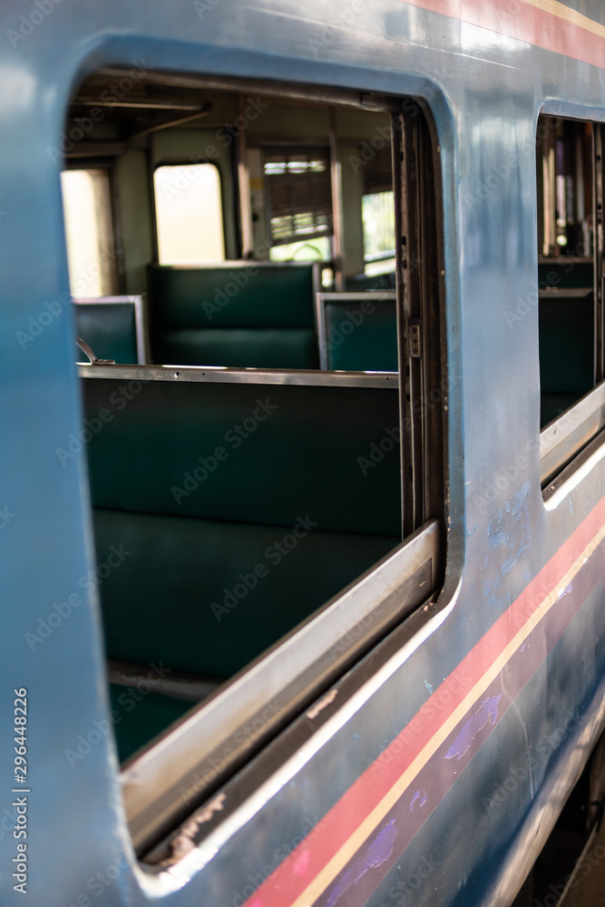 Seat inside old diesel train bogie in Thailand