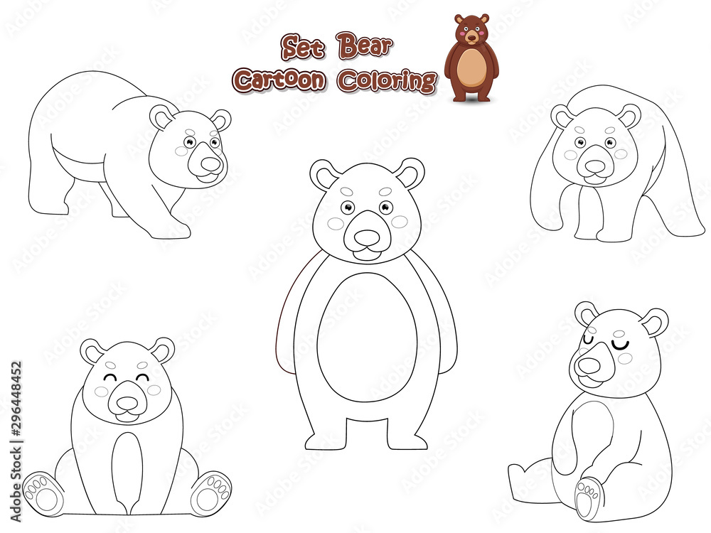 Set Coloring the Cute Bears Cartoon. Educational Game for Kids. Vector illustration With Cartoon Funny Animal Frame