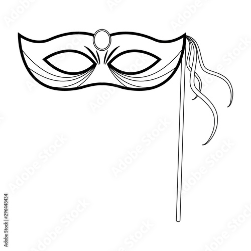 Mardi gras mask on stick icon, flat design
