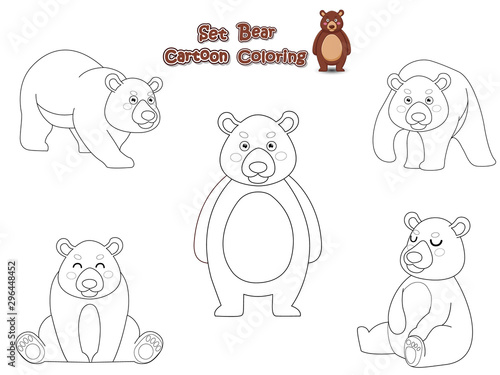 Fototapeta Naklejka Na Ścianę i Meble -  Set Coloring the Cute Bears Cartoon. Educational Game for Kids. Vector illustration With Cartoon Funny Animal Frame