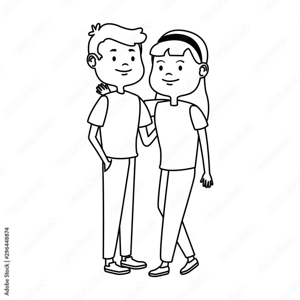 cartoon teenage couple icon, flat design cartoon teenage couple icon, flat design