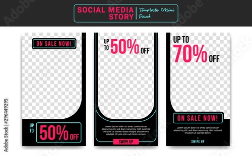 Social media instagram story vector template design midnight sale discount promotion with neon pink and blue modern style