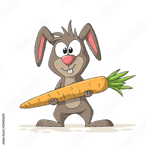 Cartoon rabbit with carrot. Hand drawn vector illustration with separate layers.